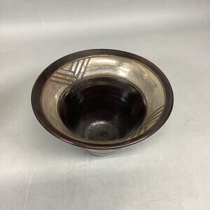 Handmade Pottery Medium Sized Geometric Shape Bowl - 8.5”D - Signed On Base